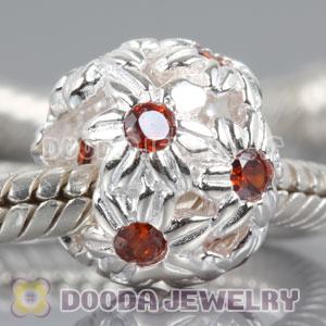 Solid Sterling Silver Charm Jewelry Beads with Brown Stone