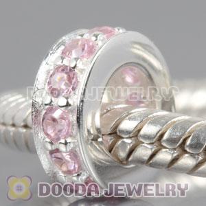 Solid Sterling Silver European Style Spacer Beads with Pink Stone