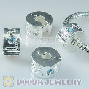 Wholesale European style silver plated clip beads with stone
