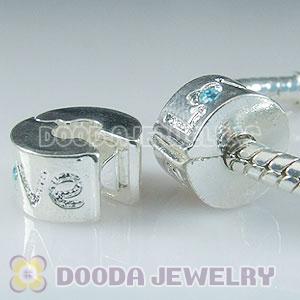 Wholesale Charm Jewelry silver plated clip beads with stone