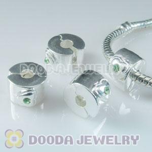 Wholesale European style silver plated clip beads with stone