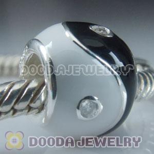 S925 Sterling Silver Jewelry Beads Enamel Chinese Yin Yang with Stone