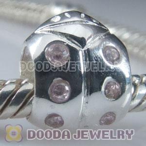 S925 Sterling Silver Charm Jewelry Beads with Pink Stone