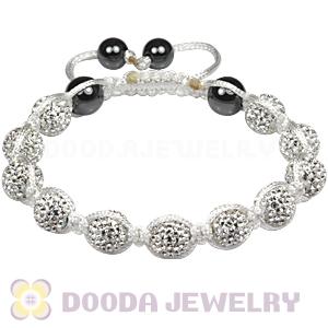 White Cord TresorBeads mens bracelets with Pave white crystal bead and Hemitite 