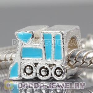 Silver Plated Enamel Blue Train Charm Beads fit European