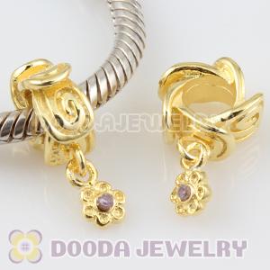Gold Plated 925 European Sterling Silver Beads Dangle Flower Charms