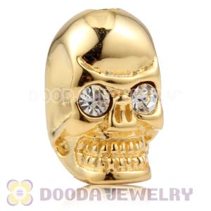 8×14mm 18K Gold plated Sterling Silver Skull Head Bead with Clear Crystal stone