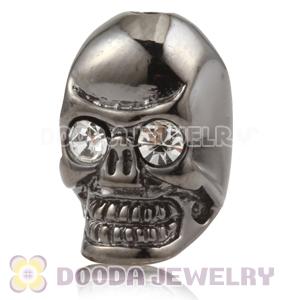 8×14mm Gun black plated Sterling Silver Skull Head Bead with Clear Crystal stone 