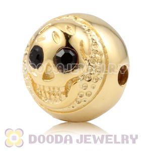 10×11mm 18K Gold plated Sterling Silver Skull Head Ball Bead with Black Crystal stone