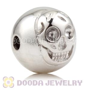 10×11mm Rhodium plated Sterling Silver Skull Head Ball Bead 