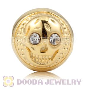 10×11mm 18K Gold plated Sterling Silver Skull Head Ball Bead with Clear Crystal stone