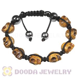 Brown Turquoise Skull Head Ladies String Bracelets with Hemitite 