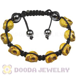 Yellow Turquoise Skull Head Ladies String Bracelets with Hemitite 