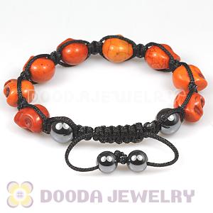 Orange Turquoise Skull Head Ladies String Bracelets with Hemitite 