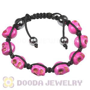 Magenta Turquoise Skull Head Ladies String Bracelets with Hemitite 