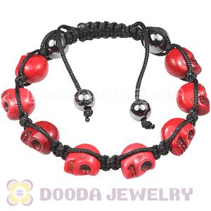 Red Turquoise Skull Head Ladies String Bracelets with Hemitite 