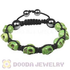 Olive Green Turquoise Skull Head Ladies String Bracelets with Hemitite