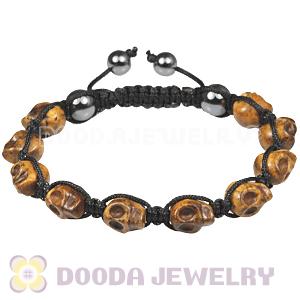 Brown Turquoise Skull Head Mens String Bracelets with Hemitite 