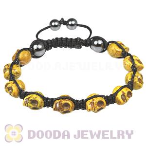 Yellow Turquoise Skull Head Mens String Bracelets with Hemitite 