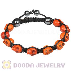 Orange Turquoise Skull Head Mens String Bracelets with Hemitite 