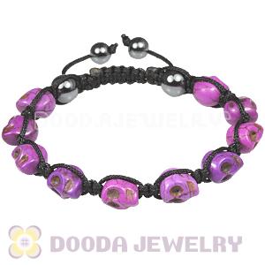 Purple Turquoise Skull Head Mens String Bracelets with Hemitite 