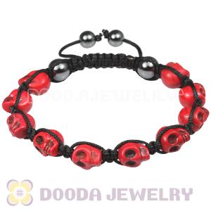 Red Turquoise Skull Head Mens String Bracelets with Hemitite