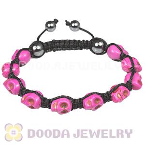 Magenta Turquoise Skull Head Mens String Bracelets with Hemitite 