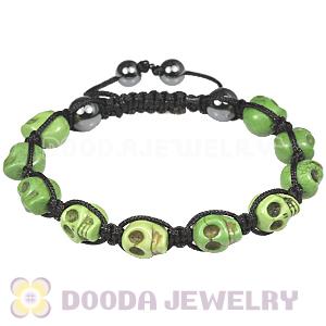 Olive Green Turquoise Skull Head Mens String Bracelets with Hemitite 