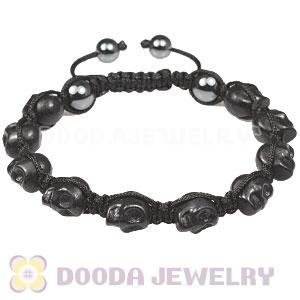 Black Turquoise Skull Head Mens String Bracelets with Hemitite 