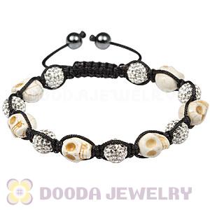 Beige Skull Head Inspired Mens String Bracelets with Pave Czech Crystal and Hemitite 