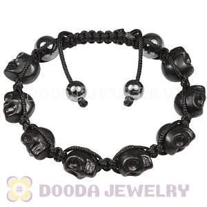 Black Turquoise Skull Head Ladies String Bracelets with Hemitite 