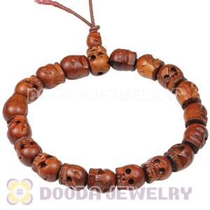 10×8mm Skull Head Peach Wooden Beads Buddhist Prayer Bracelet Wrist Mala