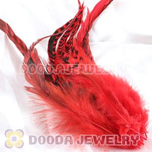 Natural Striped Red Strung Rooster Feather Hair Extension Wholesale