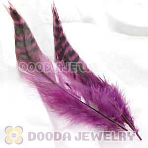 Natural Striped Purple Strung Rooster Feather Hair Extension Wholesale