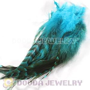 Natural Striped Green Strung Rooster Feather Hair Extension Wholesale