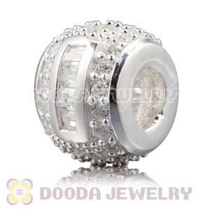 925 Sterling Silver charm Beads with Clear CZ Stones