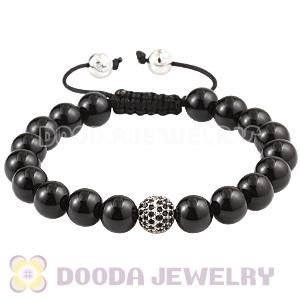Black Onyx Men Macrame Bracelet With Pave Crystal Bead And Silver Bead