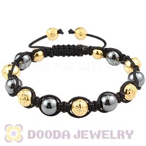 Gold Plated Silver Logo Bead Men Macrame Bracelet With Hematite