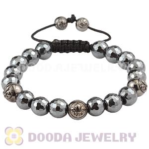 Faceted Hematite Men Macrame Bracelet With Sterling Silver Logo Bead