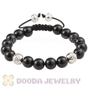 Black Onyx Men Macrame Bracelet With Sterling Silver Logo Bead