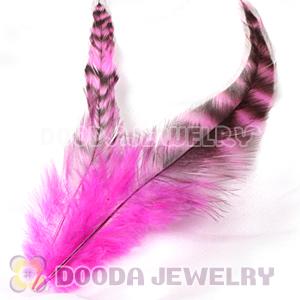 Natural Striped Magenta Grizzly Rooster Feather Hair Extensions Wholesale