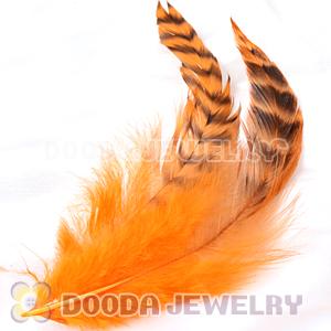 Natural Striped Orange Grizzly Rooster Feather Hair Extensions Wholesale
