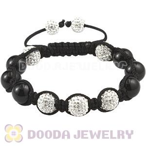 Black Agate Macrame Bracelet With Pave Crystal Bead
