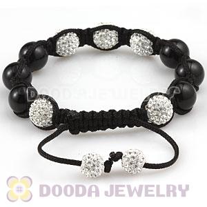 Black Agate Macrame Bracelet With Pave Crystal Bead