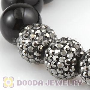 Black Agate Macrame Bracelet With Pave Crystal Bead