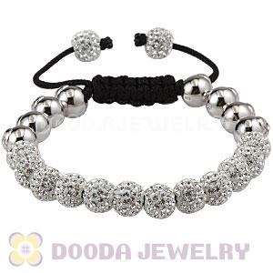 8mm Sterling Silver Skull Bead Macrame Bracelet With Pave Crystal Bead 
