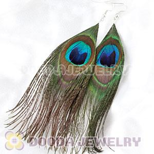 Natural Peacock Eye Feather Earrings With Alloy Fishhook Wholesale