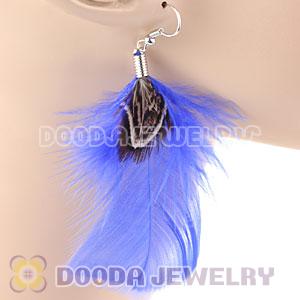 Natural Blue And Grizzly Rooster Feather Earrings With Alloy Fishhook Wholesale