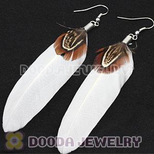 Natural Snow White And Grizzly Rooster Feather Earrings With Alloy Fishhook Wholesale