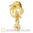 Gold Plated 925 European Sterling Silver Beads Dangle Flower Charms